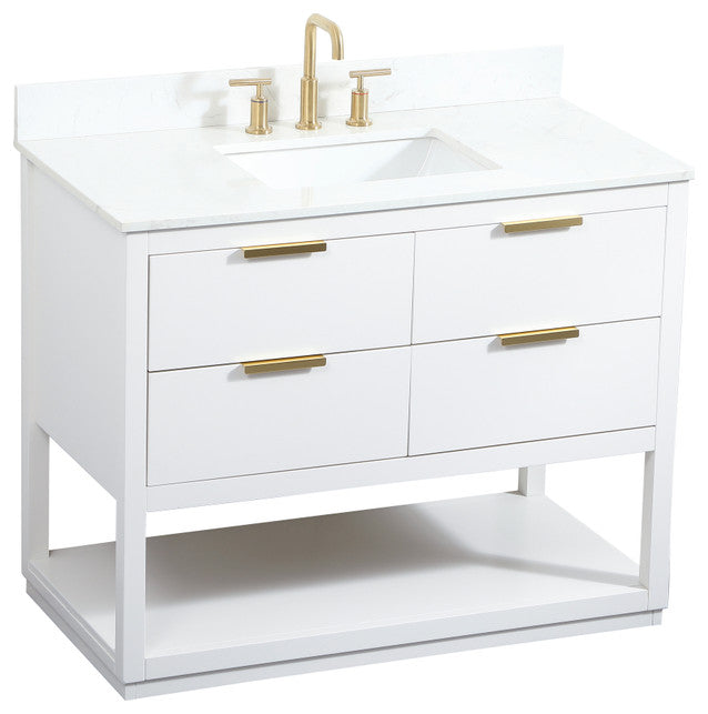 42" Single Bathroom Vanity, White, With Backsplash