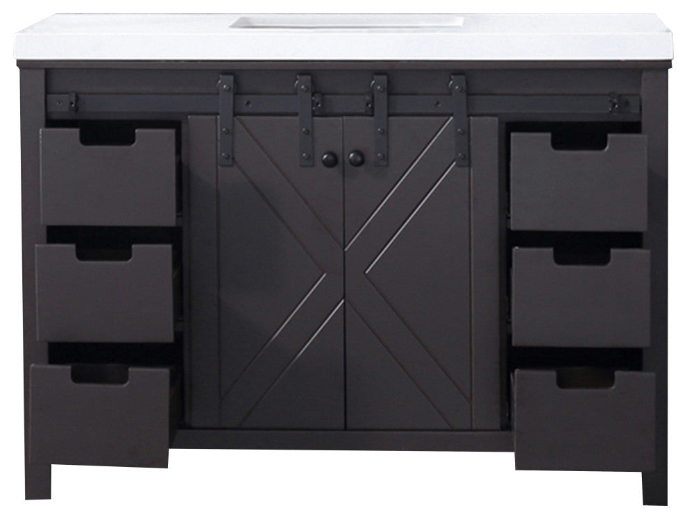 Marsyas 48" Brown Single Bathroom Vanity Cabinet Quartz Top Square Sink