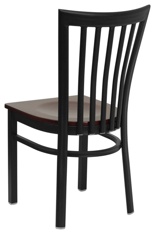 Dyersburg Metal Chair Black School House Back, Mahogany Wood Seat
