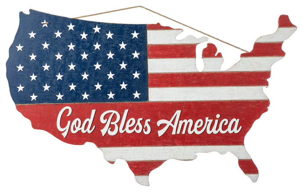 32.25"L Wooden Patriotic America Map Wall Decor