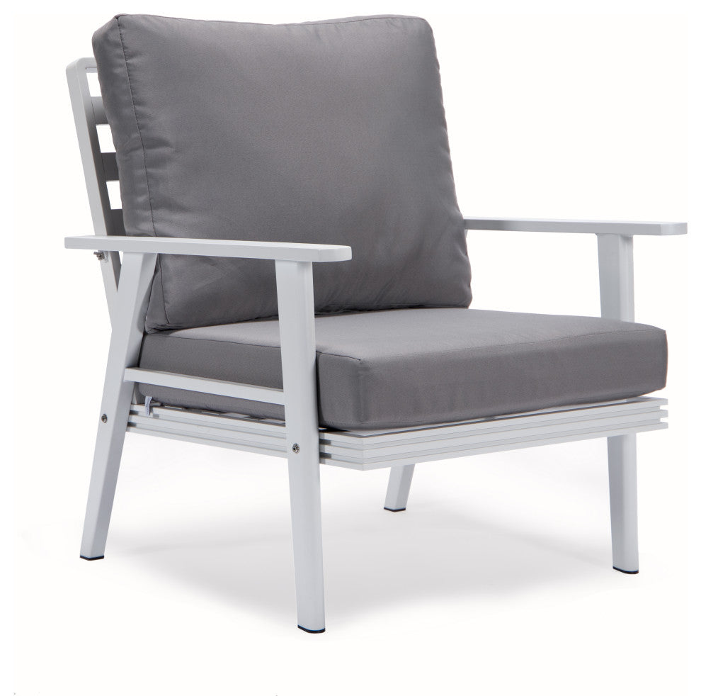 LeisureMod Walbrooke 3-Piece Patio Set With White Aluminum Frame and Cushions, Grey