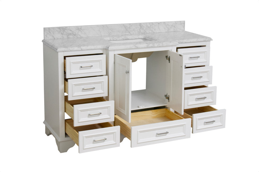 Nantucket 60" Bath Vanity, White, Carrara Marble, Single Vanity