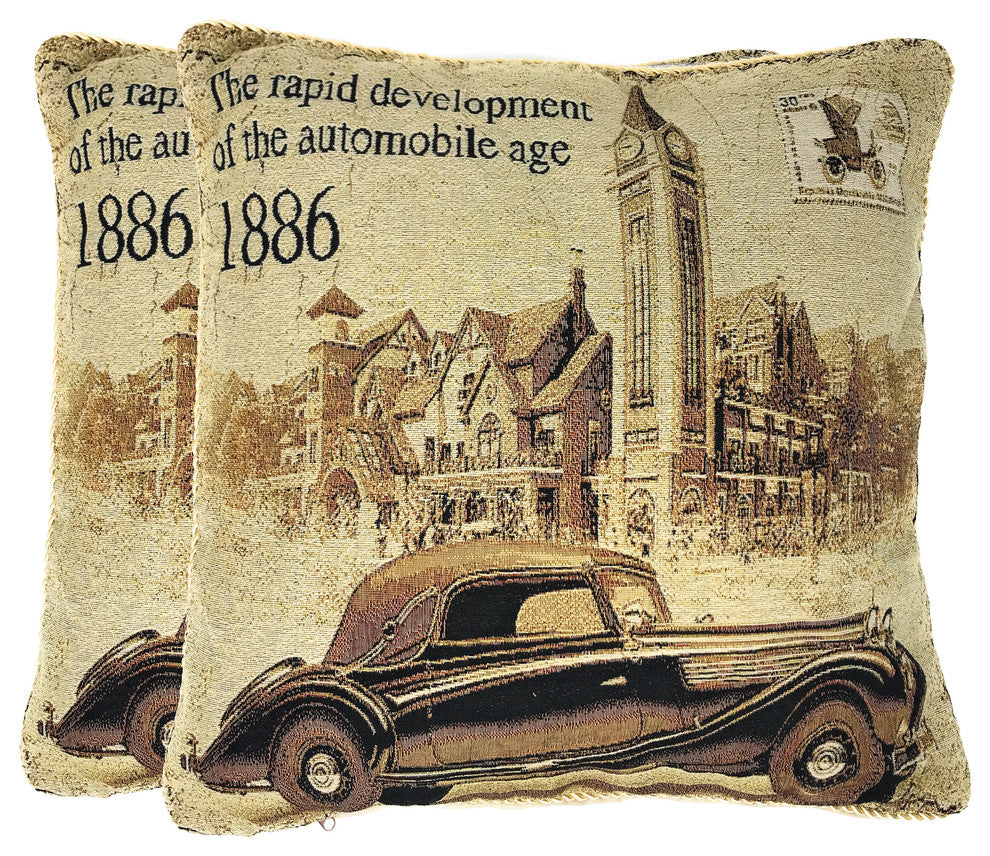 A Drive Into Town Throw Pillow Cushion Cover, Brown, 2-Piece