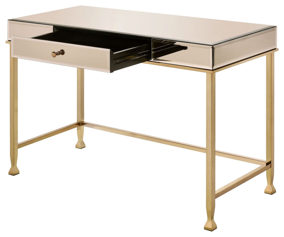 Canine Writing Desk, Smoky Mirrored and Champagne Finish