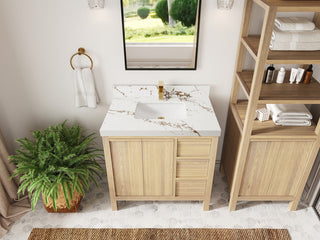 Elizabeth Oak 36" Center Sink Vanity, White 2" Viola Brown