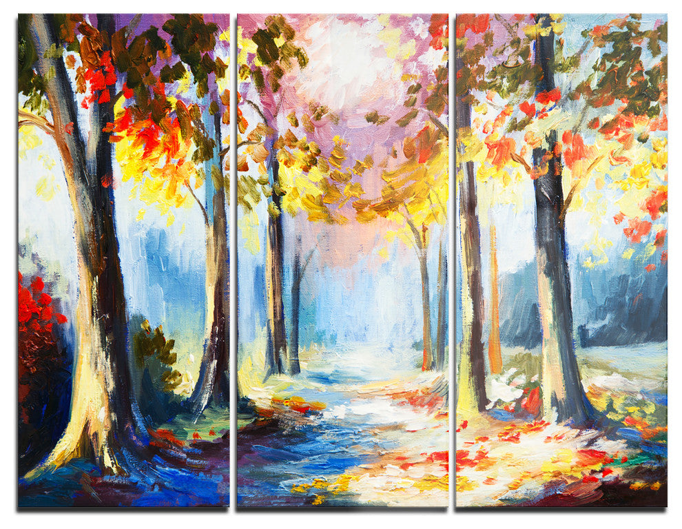"Colorful Spring Forest" Glossy Metal Wall Art, 3 Panels, 36"x28"