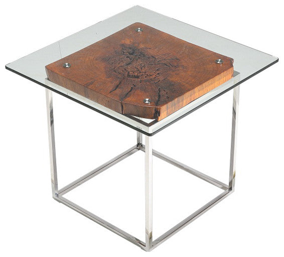HomeRoots 20" Wood Steel and Glass Tree Root End Table