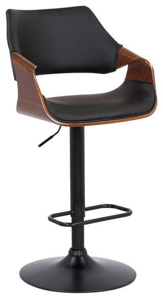 Armen Living Aspen 25-33" Modern Faux Leather Swivel Bar Stool in Black/Walnut