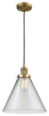 1-Light X-Large Cone 12" Pendant, Brushed Brass, Glass: Clear
