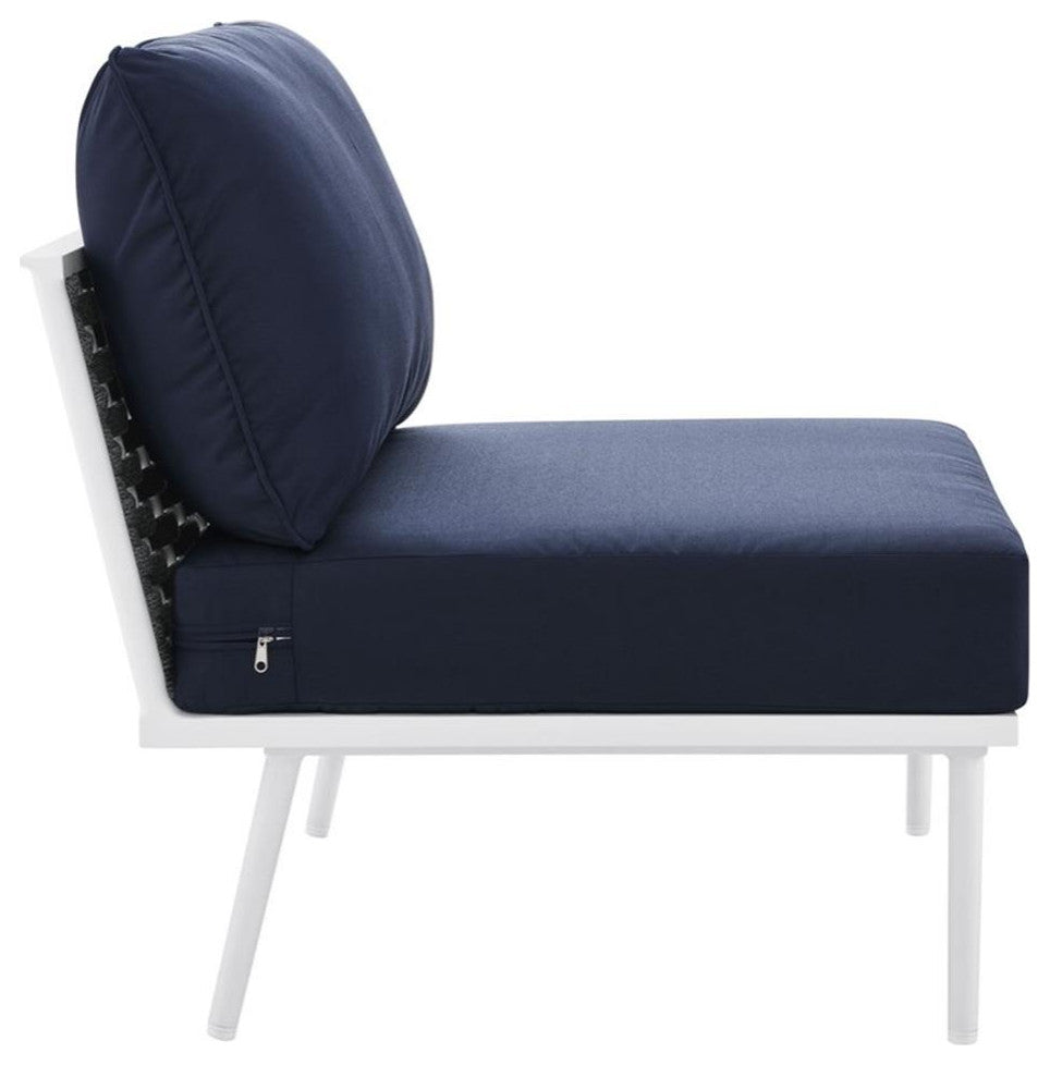 Stance Outdoor Patio Aluminum Armless Chair, White Navy