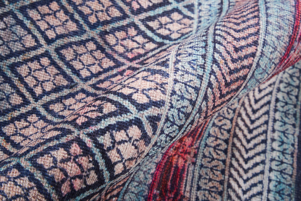 Welch Oriental Machine Washable Aqua Blue Rug, 2'x3'