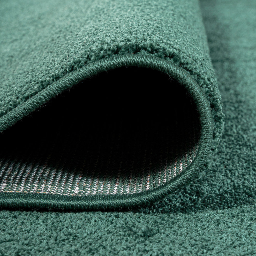 Haze Solid Low-Pile Runner Rug, Emerald, 3 X 5