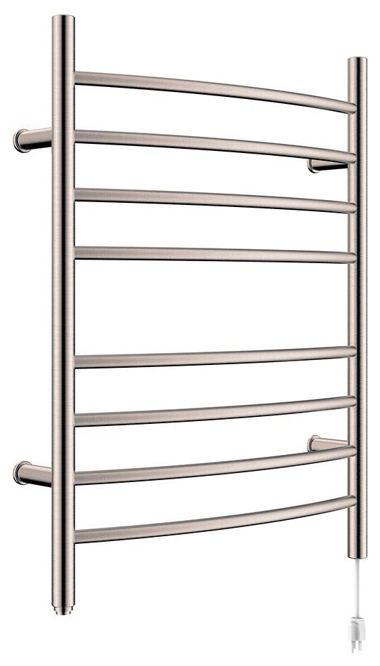 Heatgene Wall Mounted 8 Bar Plug-in Curved Towel Warmer Towel Rack, Brush Polish