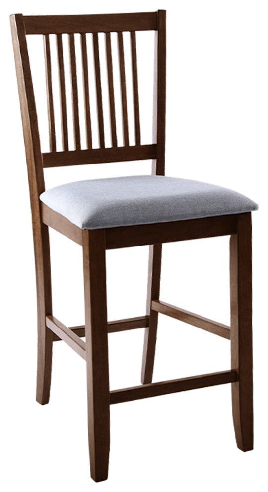 Set of 2 Slat-Back Padded Wood Counter Stools, Rusticwalnut