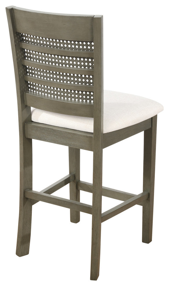 Walden 24" Cane Back Counter Stool With Antique Gray Base and Linen Fabric Seat