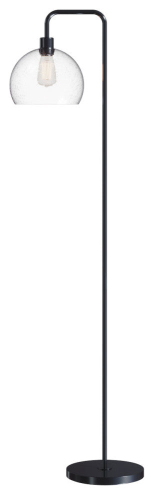 61.5" Oil Bronze Floor Lamp, Slim-line Arched Design, Clear Seeded Glass Shade