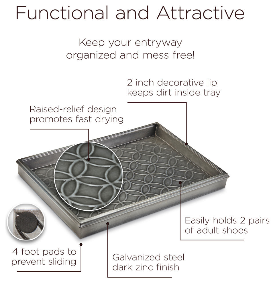 20" Double Circles Boot Tray Dark Zinc, Gray Finish