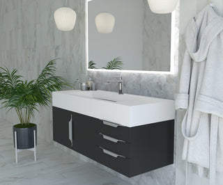 CastelloUSA Nile 48" Wall Mounted Vanity Set, Black, White Top, Brushed Nickel
