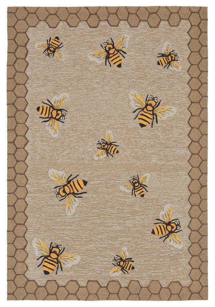 Frontporch Honeycomb Bee Indoor/Outdoor Rug Natural, Natural, 3'6"x5'6'