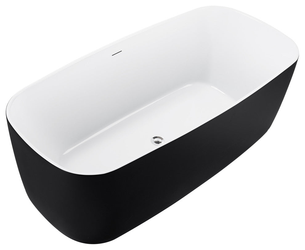 59" Acrylic Roll-Top Flatbottom Non-Whirlpool Bathtub, Black