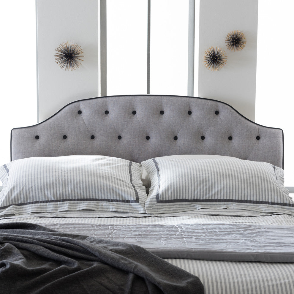 Windsor Modern Grayish Beige Fabric Scalloped ButToned King Size Headboard