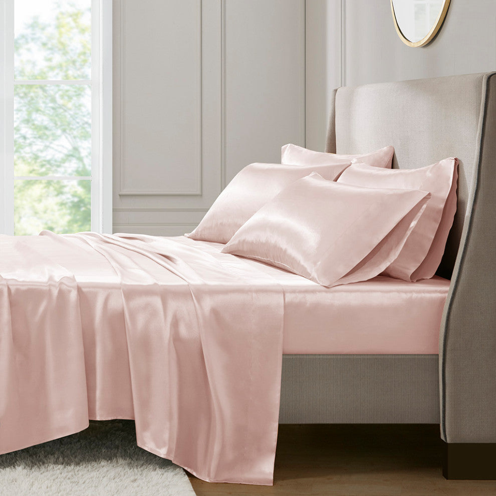 Madison Park Essentials Satin Luxury 6 PC Sheet Set, Blush