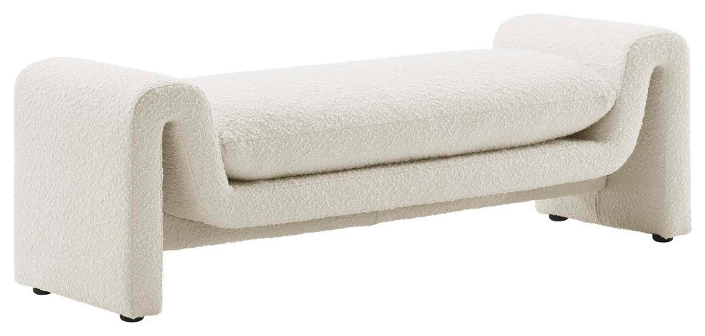 Waverly Boucle Fabric Bench, Ivory