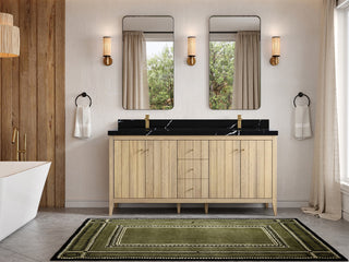 Atlanta Oak 72" Double Sink Bath Vanity, White 2" Calacatta Black