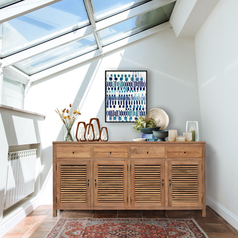 Recycled Teak Wood Louvre Cabinet with 4 Doors 4 Drawers