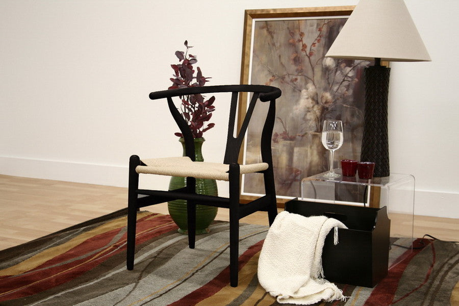Mid-Century Wishbone Chair, Black Wood Y Chair, Set of 2