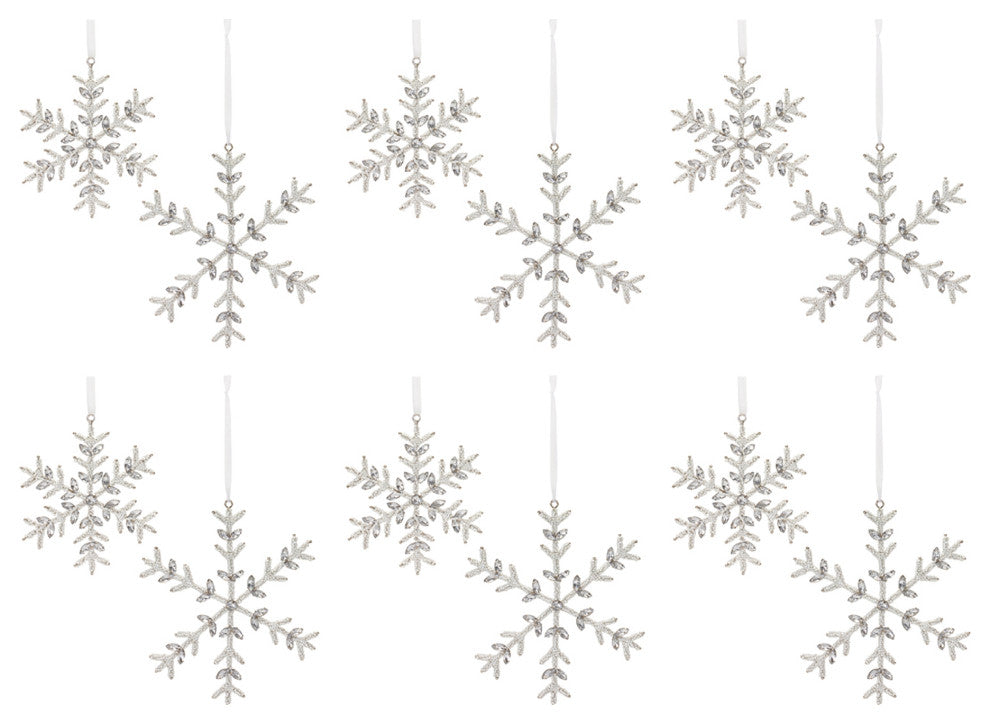 Jeweled Metal Snowflake Ornament, 12-Piece Set