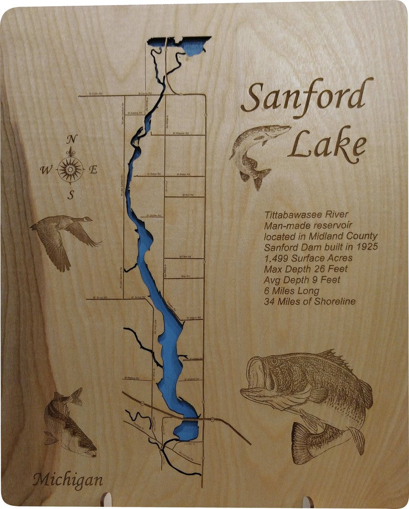 Sanford Lake, Michigan-Wood Lake Map, Small Standout