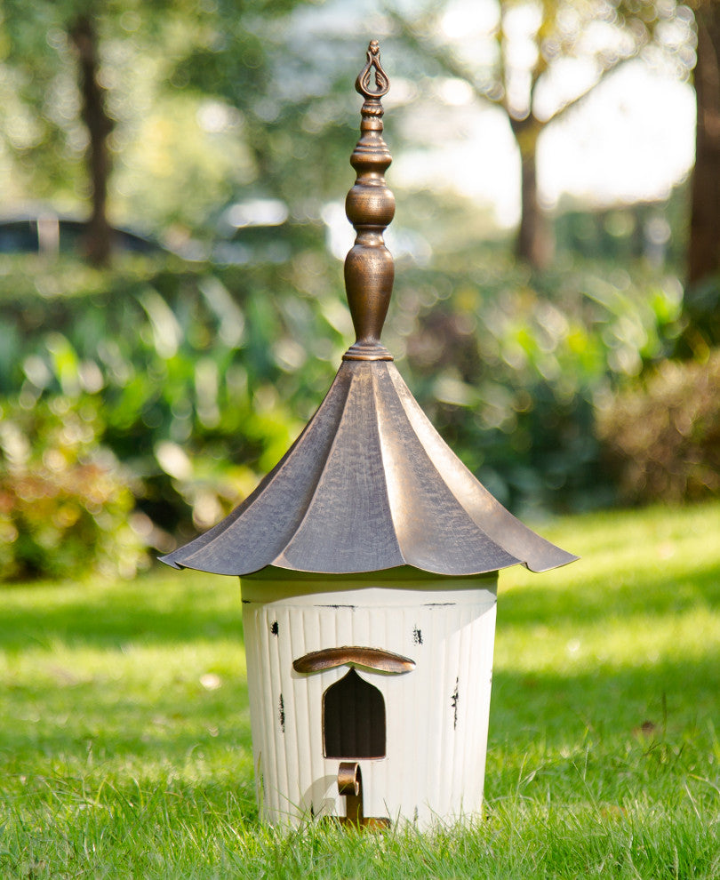 29.75"H Farmhouse Washed White Distressed Metal Pagoda Birdhouse