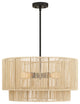 22" W 4-Light Rattan Tiered Drum Chandelier Light With Black Canopy, Beige