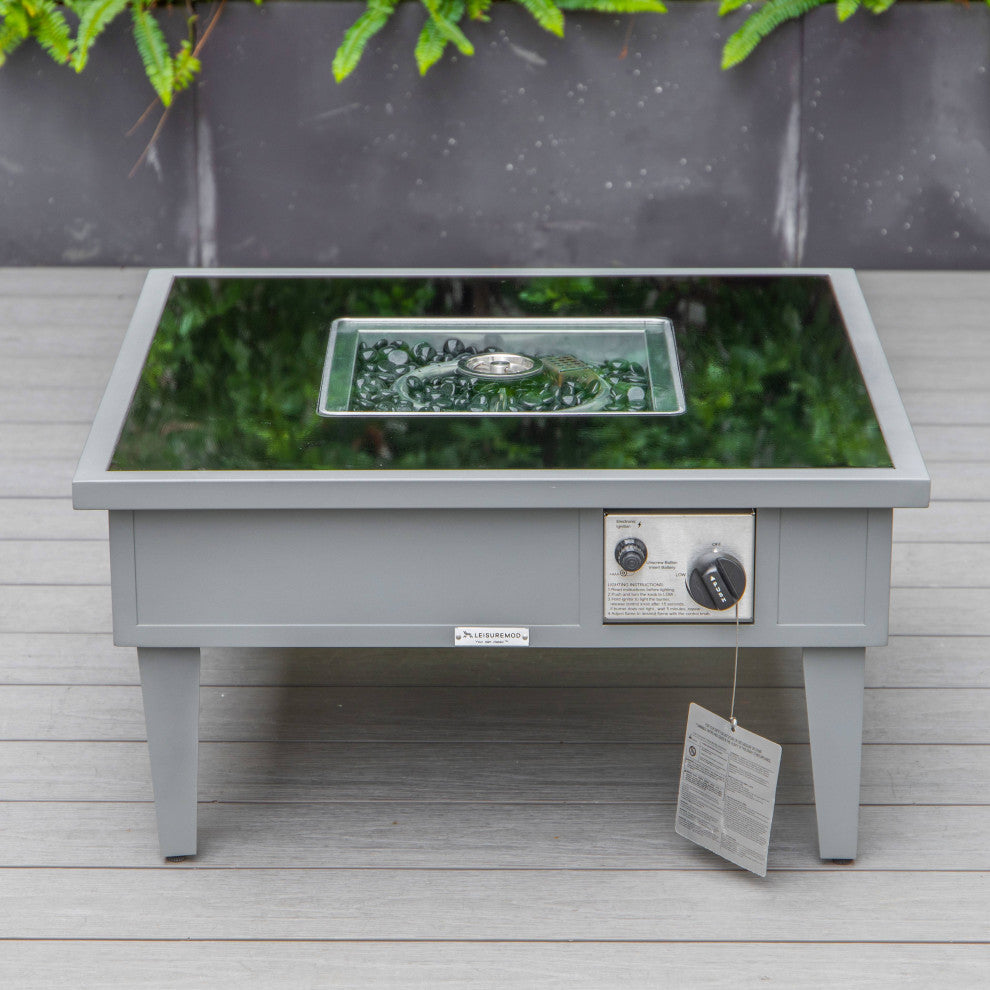 LeisureMod Walbrooke Gray Patio Conversation Set With Fire Pit, Charcoal