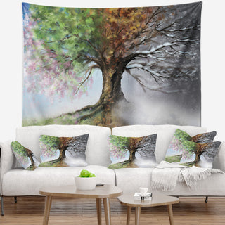 Tree with Four Seasons Tree Painting Wall Tapestry, 60"x50"