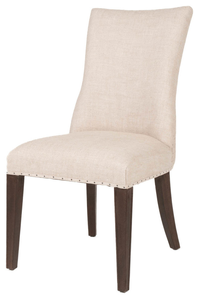 Wood and Linen Dining Chairs, Beige Finish, Set of 2