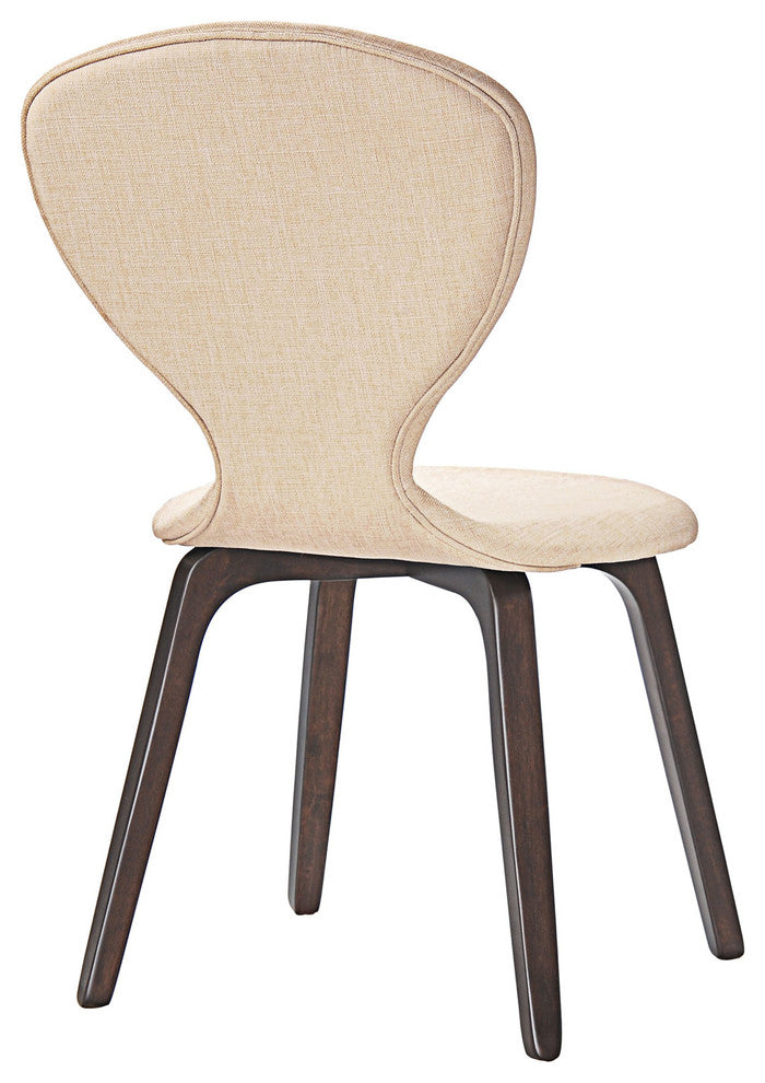 Modern Urban Contemporary Dining Side Chair, Brown Beige Wood Fabric