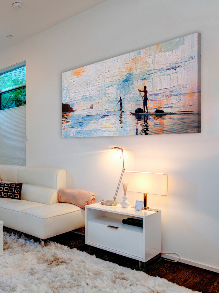 "Dusk Paddling" Painting Print on Wrapped Canvas, 24"x12"