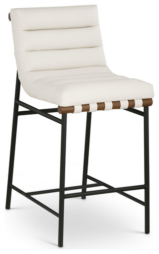Burke Counter Stool, Cream, Vegan Leather, Walnut Veneer Metal Dowel