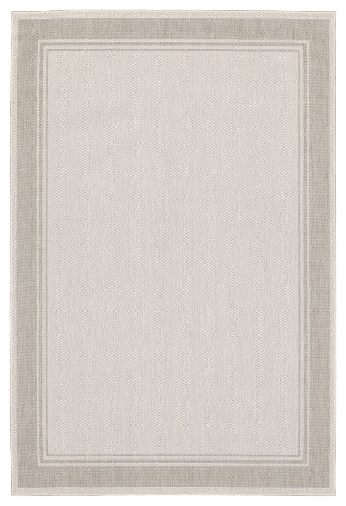 Parlan Solid Border Indoor-Outdoor Area Rug, Ivory, 5'3"x7'3"