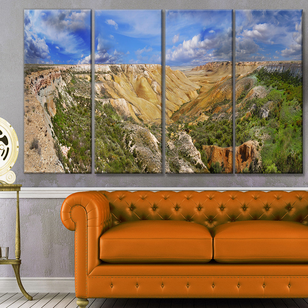 Canyon on Slopes of Plateau Ustyurt, Landscape Canvas Print, 48"x28", 4 Panels