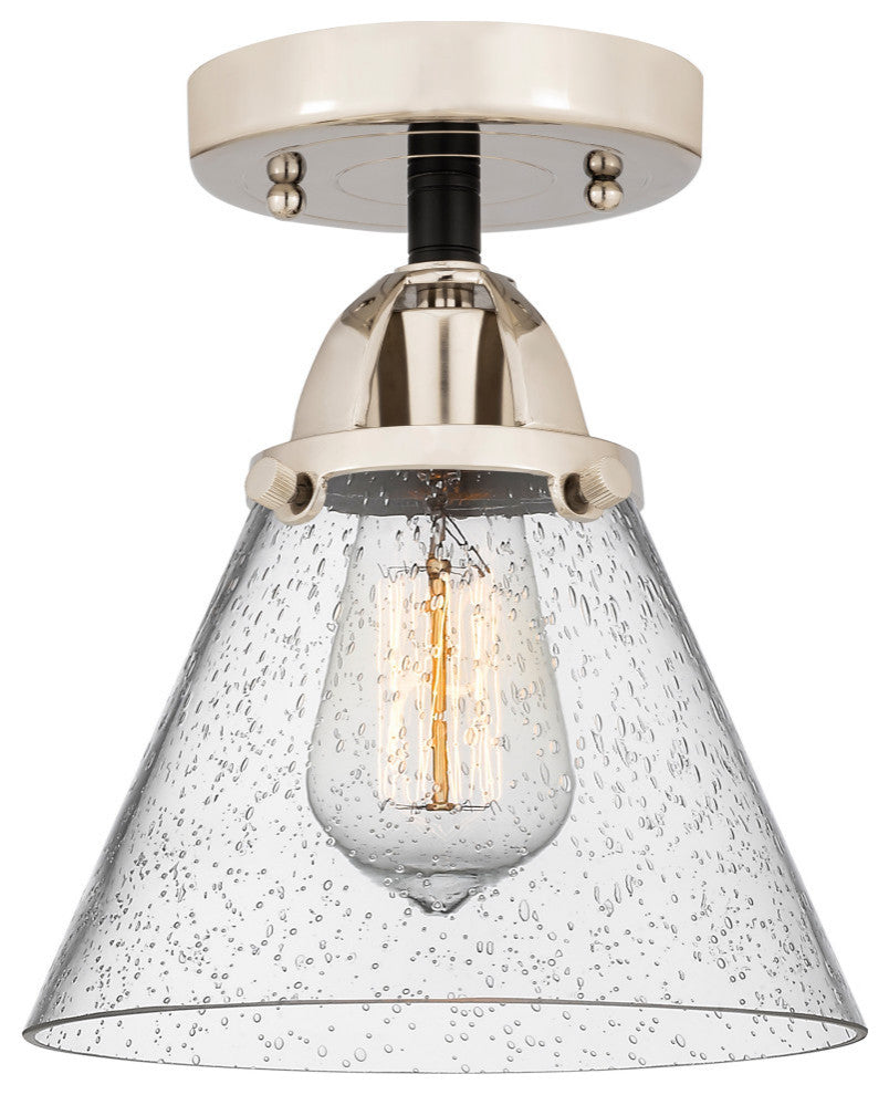 Large Cone Semi-Flush Mount, Black Polished Nickel, Seedy, Seedy