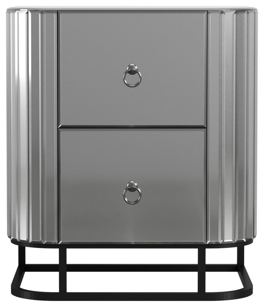 2-Drawer Wood Nightstand with Handle, Grey, 23'' Tall