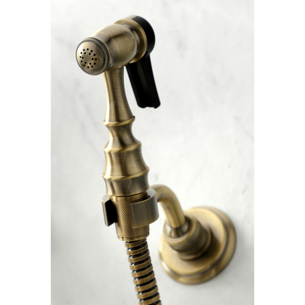 KS126XPLBS-P Heritage Wall Mount Bridge Kitchen Faucet with Brass Sprayer, Antiq