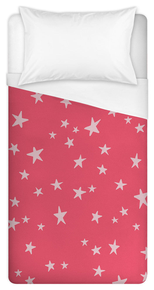 Pink Star Pattern Twin Brushed Poly Duvet Cover