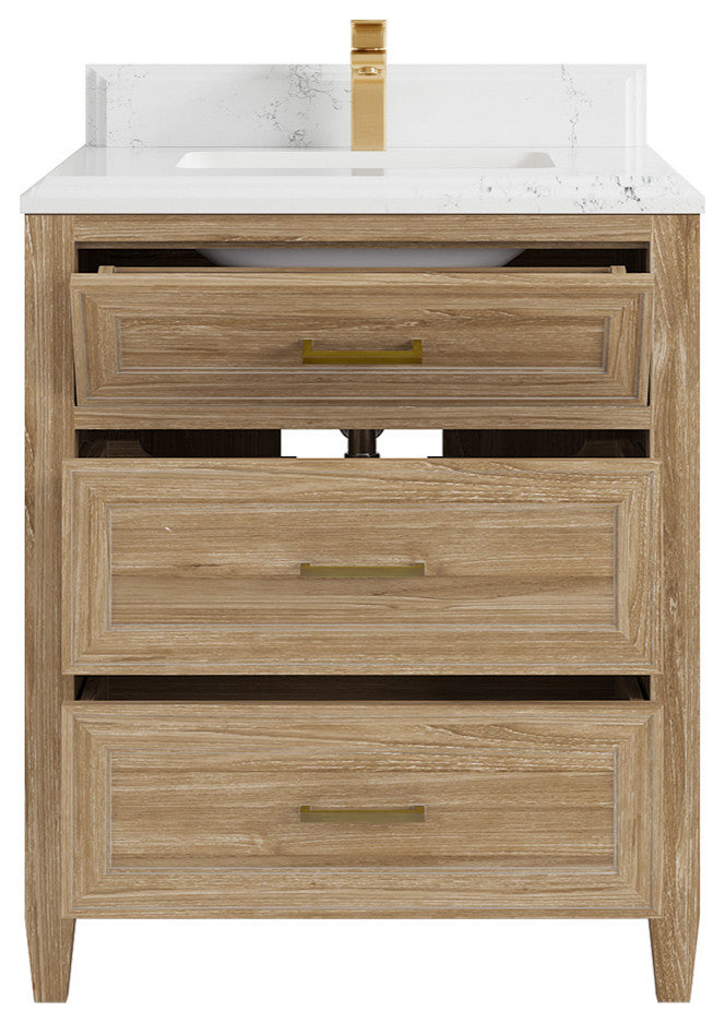Santa Monica 30 Single Sink Bath Vanity in Whitewashed Teak 1.5" Empira Quartz