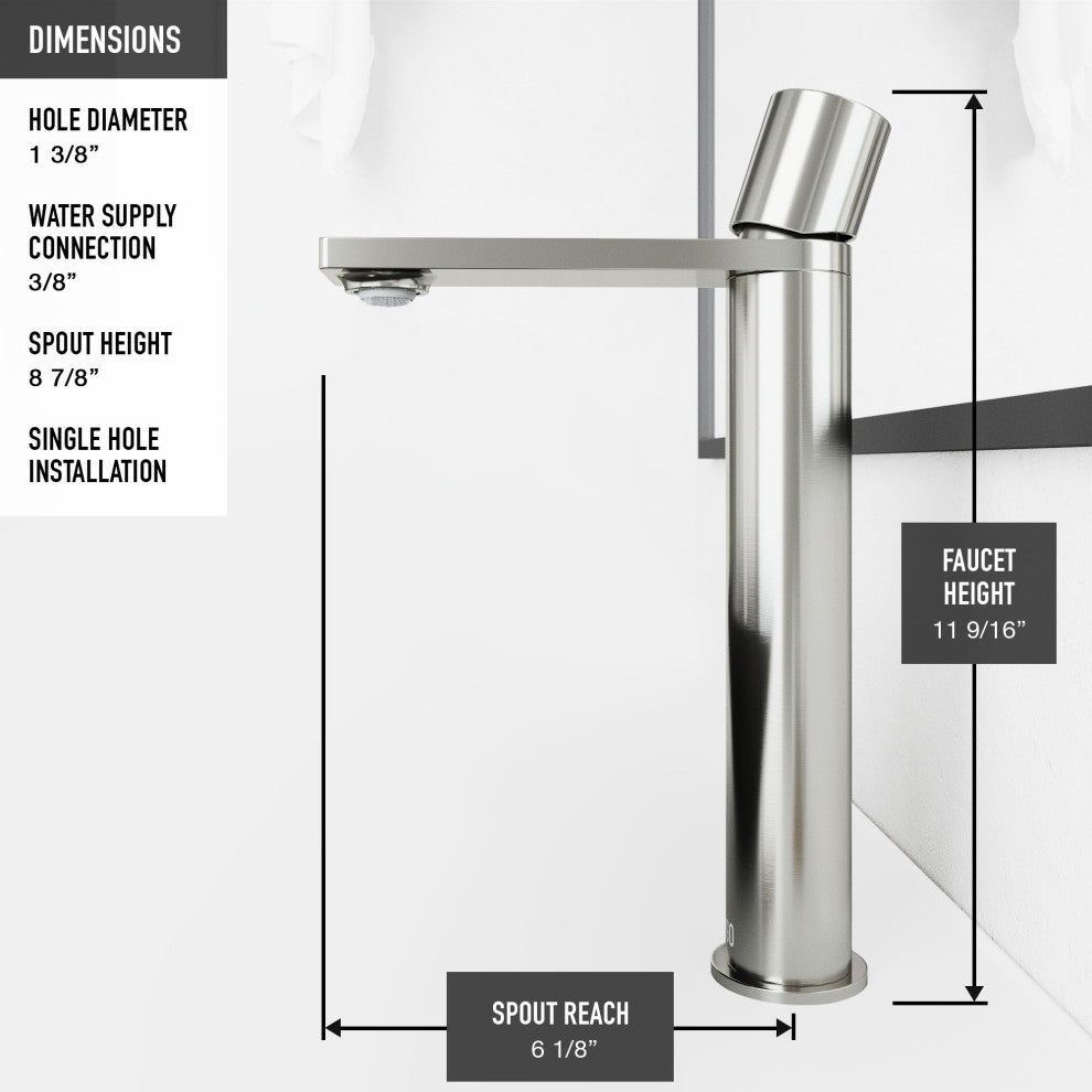 VIGO Gotham 12" H Single Handle Single Hole Bathroom Vessel Faucet, Brushed Nickel