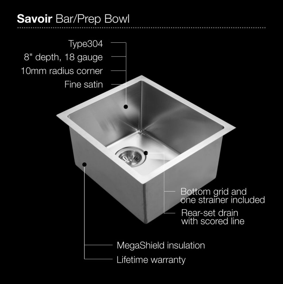 Houzer CNR-1700 Savior 17" Undermount Single Basin Stainless - Stainless Steel
