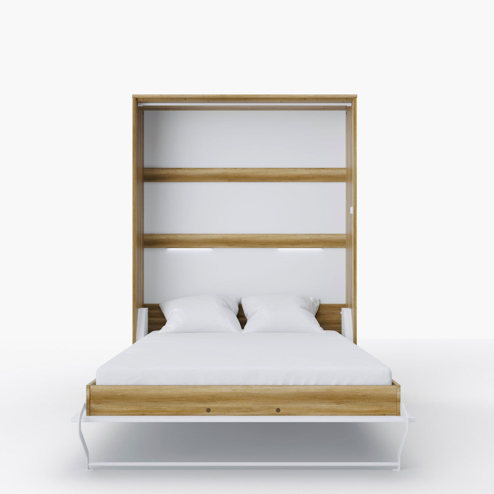 Contempo Vertical Wall Bed, European Full XL SIze, Oak Country/White Gloss